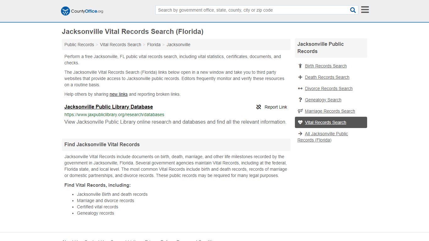 Jacksonville Vital Records Search (Florida) - County Office